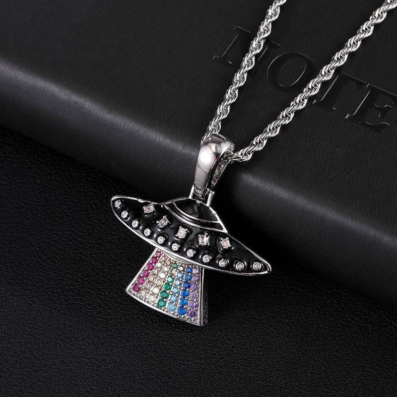 

D&Z Micro Paved Colorful Cubic Zirconia Alien Pendant Necklace For Men's Hip Hop Iced Out Jewelry Bijoux