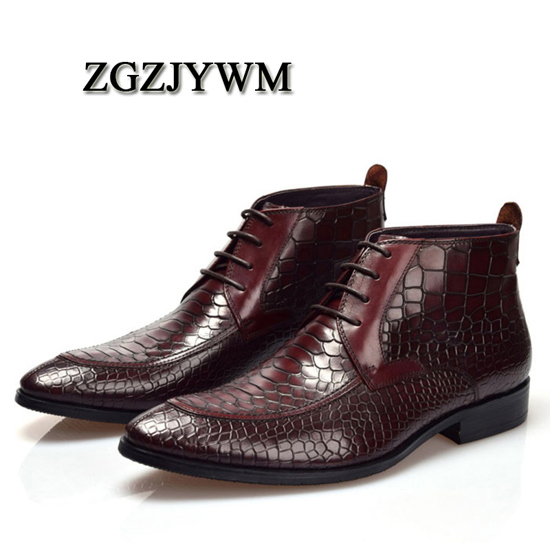 

ZGZJYWM New British Style Black/Red Snakeskin Pattern Genuine Leather Lace-up Man's England Motorcycle High-top Boots