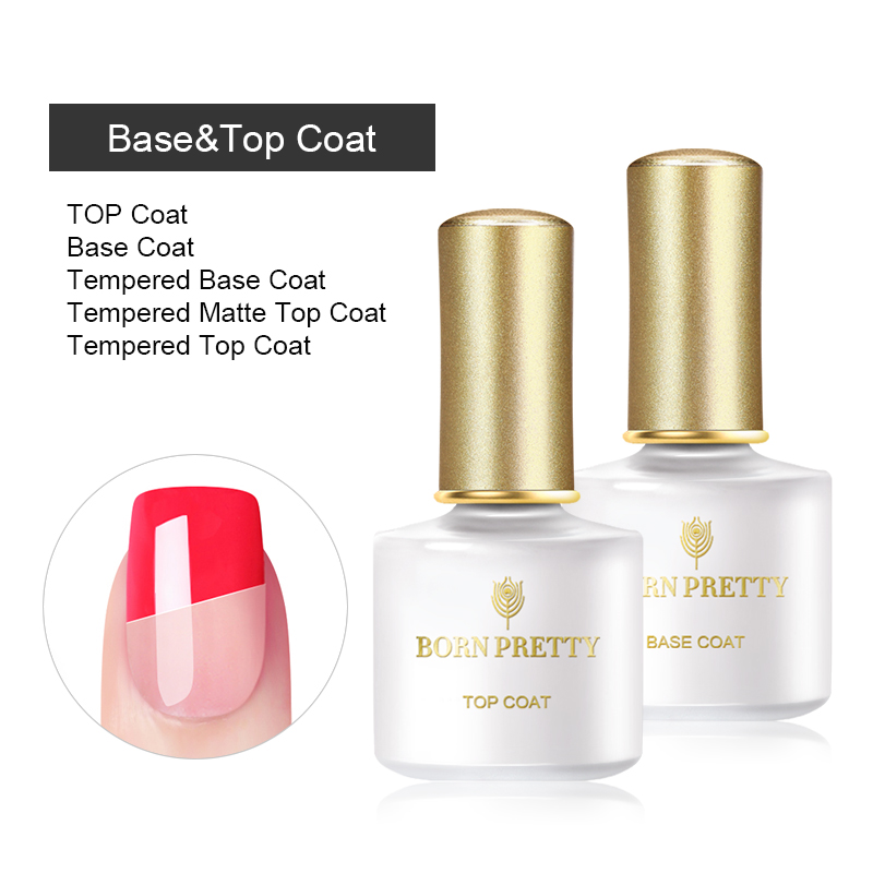 

BORN PRETTY 10ml Tempered Base Top Coat Gel Polish Nail Art Matte No Wipe Top Clear UV LED Gel Varnish Nail Art Design, Base coat