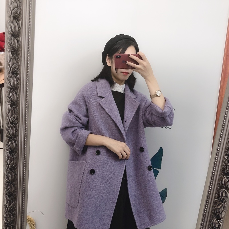 

Wool Coat Women Vintage Women Coat Double Side Long Jacket Oversize Windbreaker Abrigos Mujer Invierno 2020 18001 YY1119, Purple