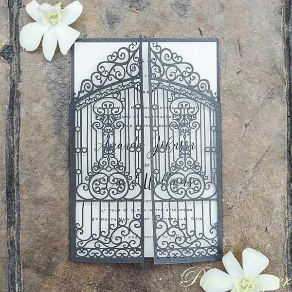 

Unique Gate Designs Laser Cutting Wedding Invitations Cards Mariage Greeting Laser Cut Cards Paper with Envelope Gift