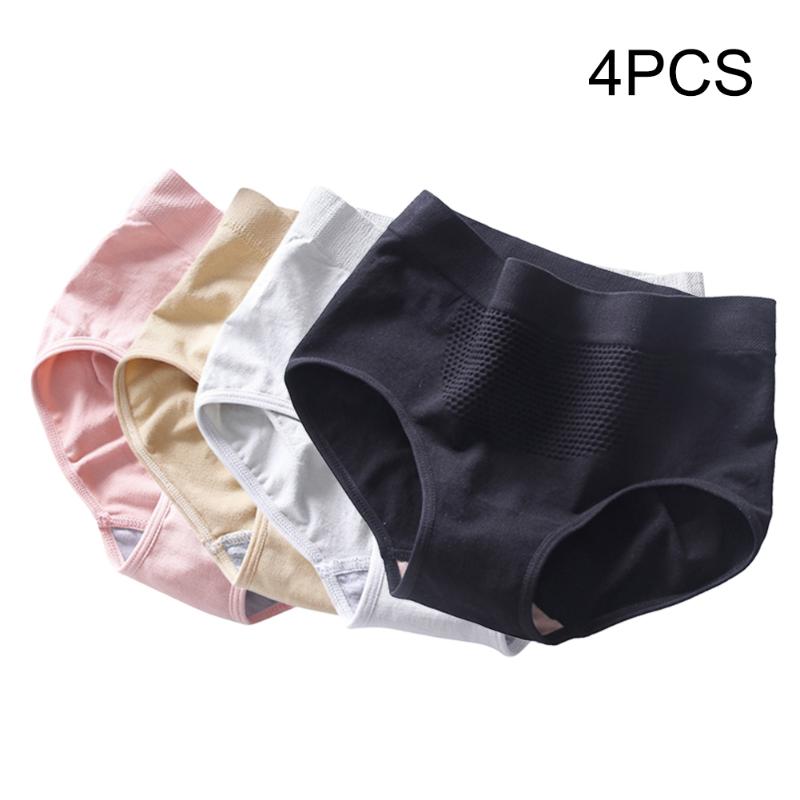 

WISH Women Underwear Breathable Lady Briefs High Waist Sexy Padded Body Shaper Seamless Cotton Panties Slimming Lingerie, 4pcs set
