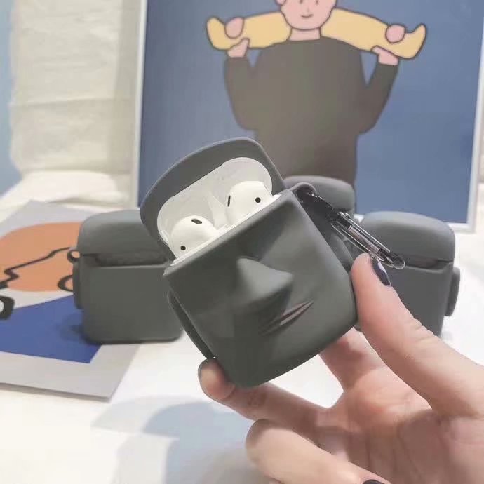 Cute 3D Giant Portrait Toy Grey Case For Earphone Airpod Pro Design Protective Shell with Hook