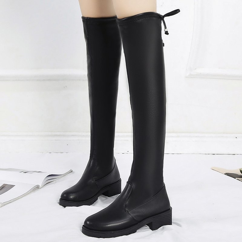

AQ739 Women High Boots 2020 Winter Leather Heel Over the Knee Boots Square heel sexy Platform Shoes Ladies mujer sobre rodilla, Black pu