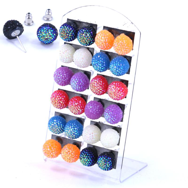 

Free Shipping Hot Selling Korea Design Cheap Cute Solid AB Colors 10mm Resin Plastic Half Ball Iron Stick Stud Earrings 12pairs