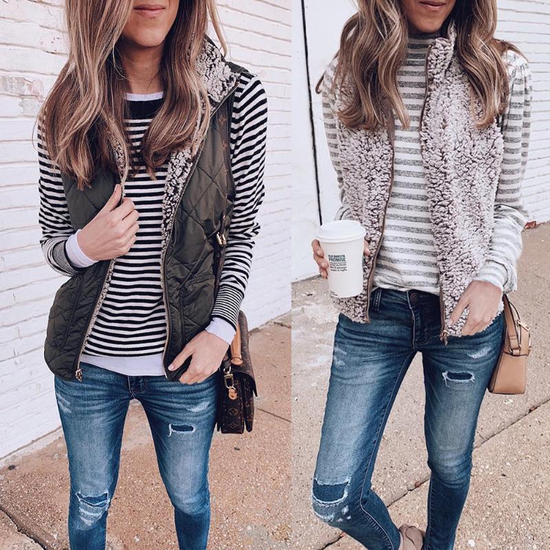 

Sexy Women Two Ways to Wear Zipper Pockets Autumn Winter Casual Plush Vest Cardigan Tops Sleeveless Warm Jacket Coat Vest 2020, 600220-grey