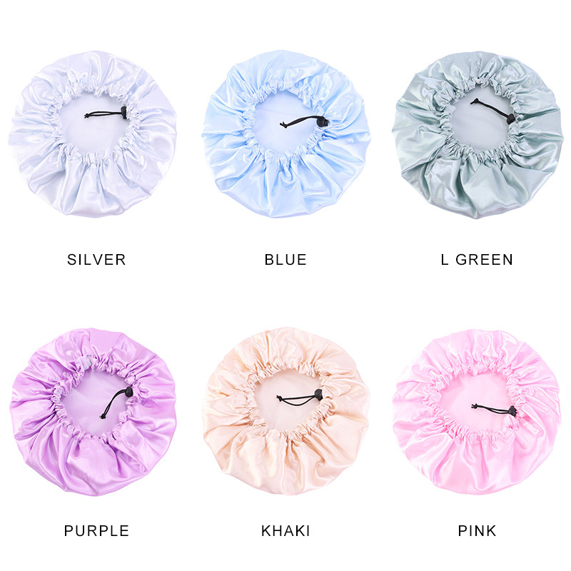 

Solid Color Adjustable Bonnet Night Sleep Cap for Children Kids Satin Turban Bath Swimming Hat Hair Care Accessories