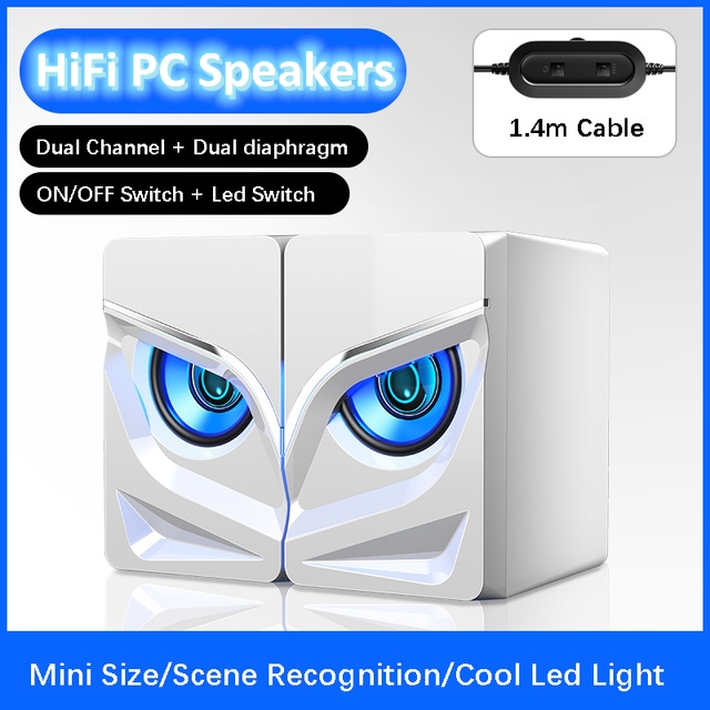 

V-128 Computer Gaming Speakers Heavy Bass HiFi Stereo Surrouned Sound Desktop Speaker USB Powered Hawk Eye Design LED Light