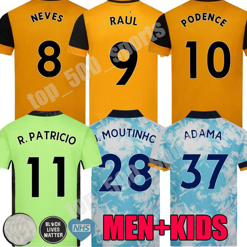 

2020 2021 Wolves away soccer jerseys 20 21 R.PATRICIO J.MOUTINHO RAUL NEVES PODENCE ADAMA men kids goalkeeper football SHIRTs uniform, Black;yellow