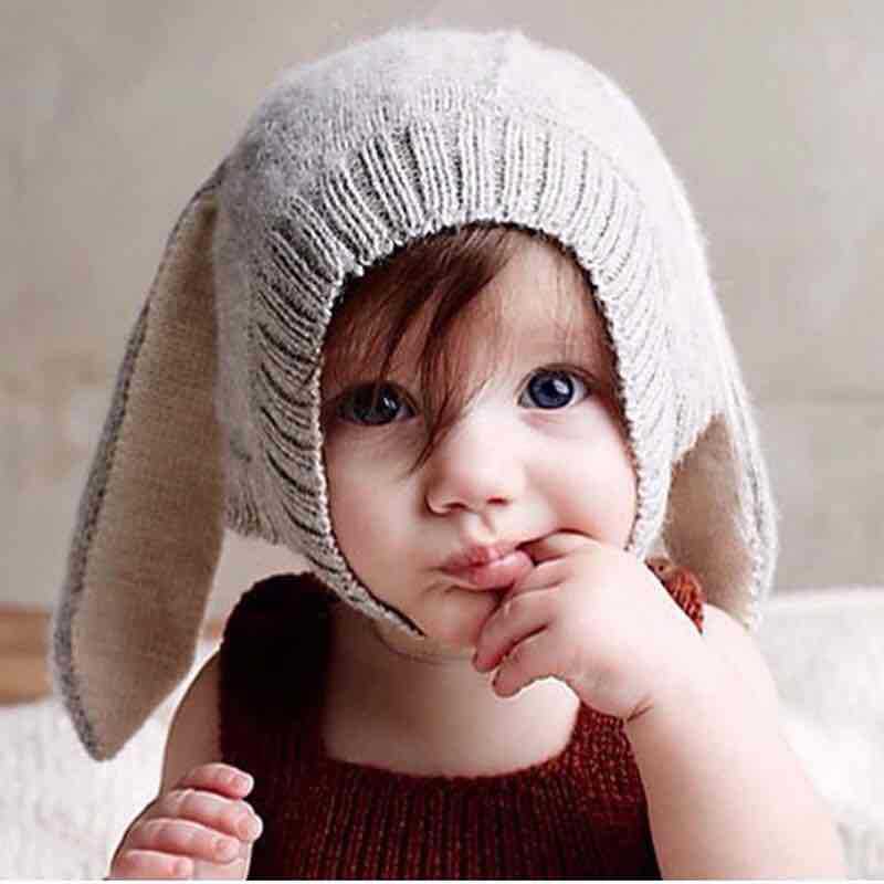 

Winter Baby Long Ear Knitted Beanie Hat Adorable Toddler Babys Hats Spring Skullies Cap Bonnet Solid Woolen Caps B2, Red
