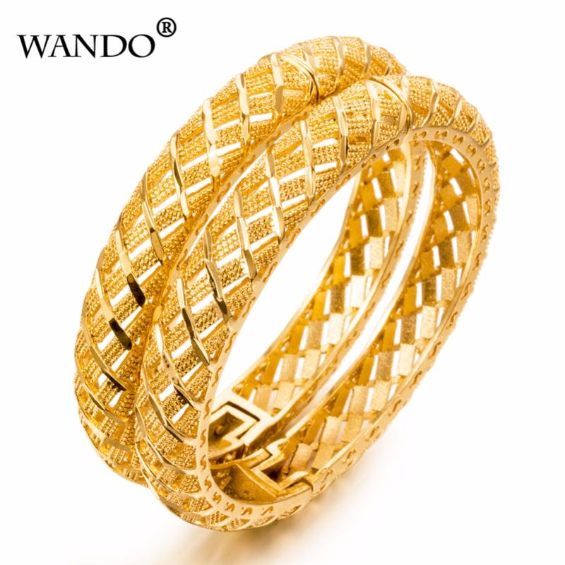 

WANDO 2pcs/lot Dubai Gold Bangles For Women 1cm wide Gold Color Bangles&Bracelets Ethiopian/Arab/Middle East Party Gifts B16