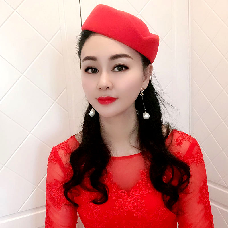 

2020 Multi Colors Women Stewardess Cap Women Spring Autumn Wool Blend Beret Cap Fancy Show Party Ladies Felt Fedora Hat, White