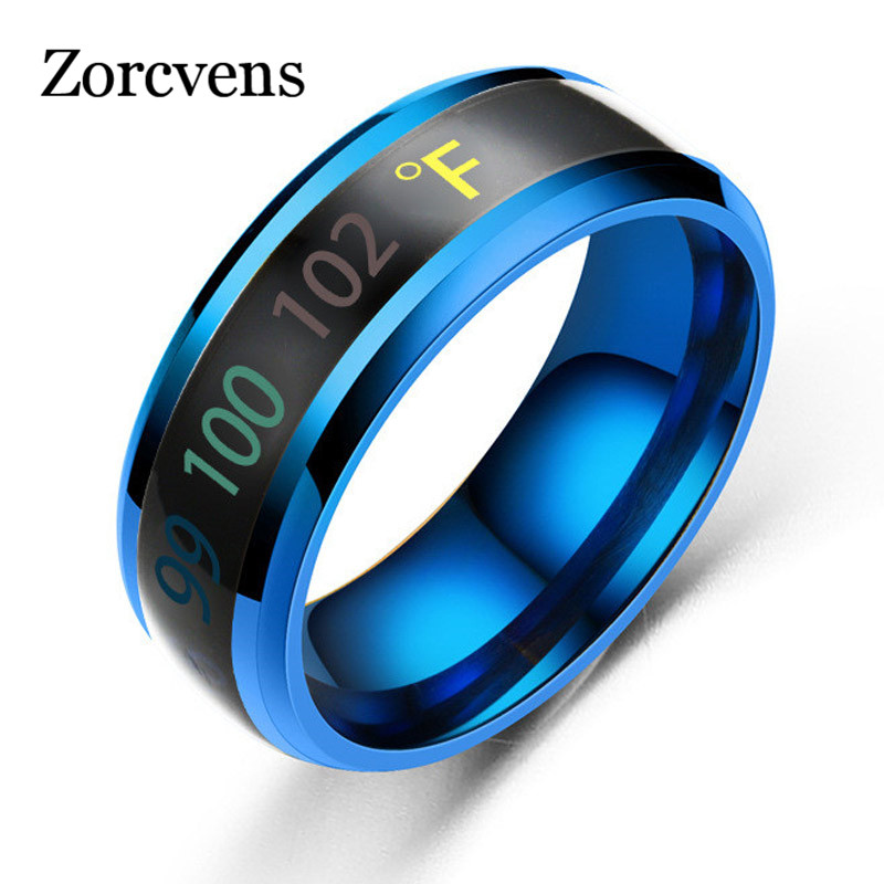 

ZORCVENS New Blue Black Silver Color Stainless Steel Mood Emotion Feeling Intelligent Temperature Sensitive Rings for Women Men, Golden;silver