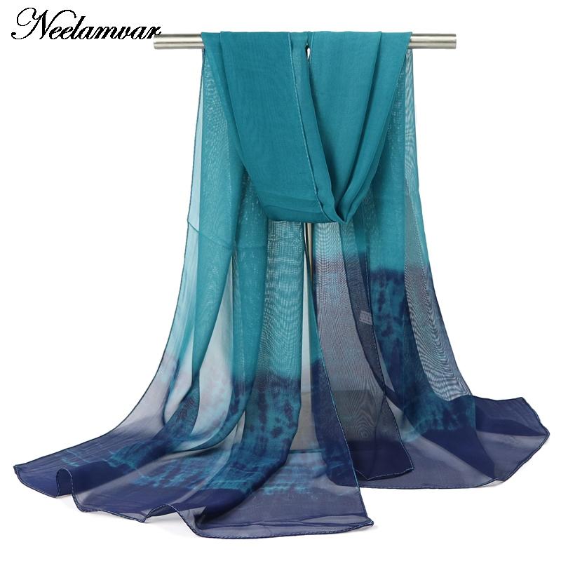 

new 2020 fashion gradient colors long scarf women silk chiffon shawl thin long soft shawls and printing scarves Winter wholesale