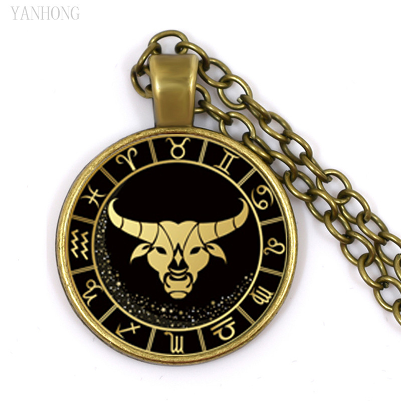 

12 constellations, Leo, Scorpio, Pisces, Taurus, glass necklace, 25 mm pendant jewelry, best birthday gift for friends and boys