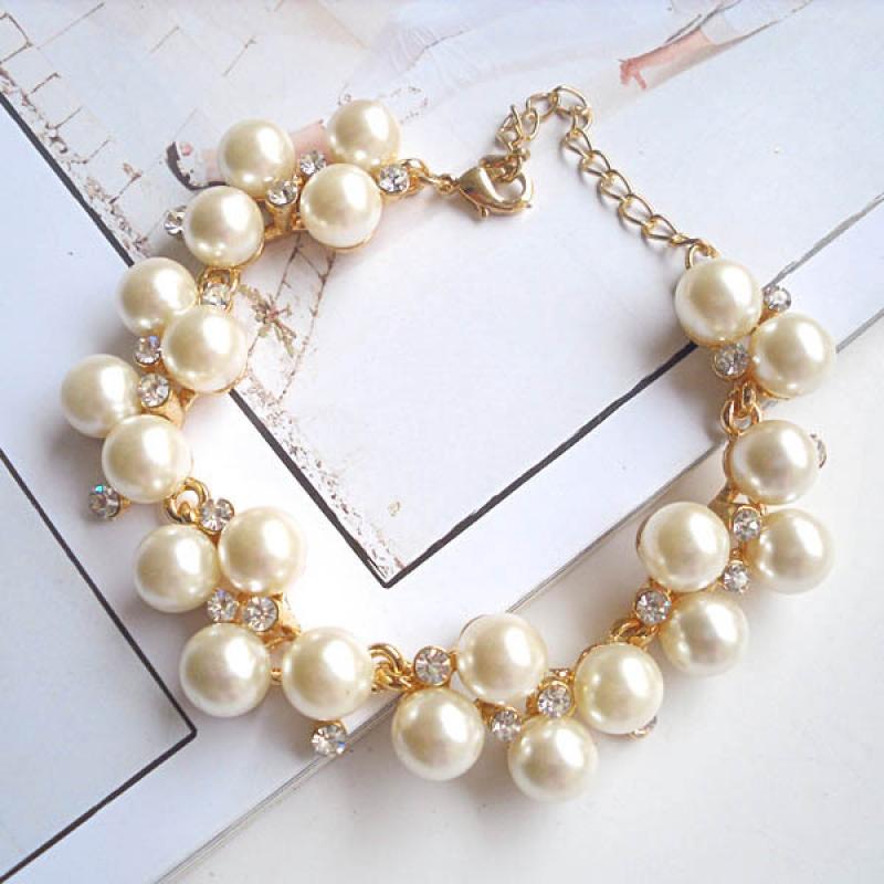 

2020 New Gold Plated Maintains Color Bracelet Pearl Inlaid with crystal Bracelet Women Fashion Delicacy Jewelry