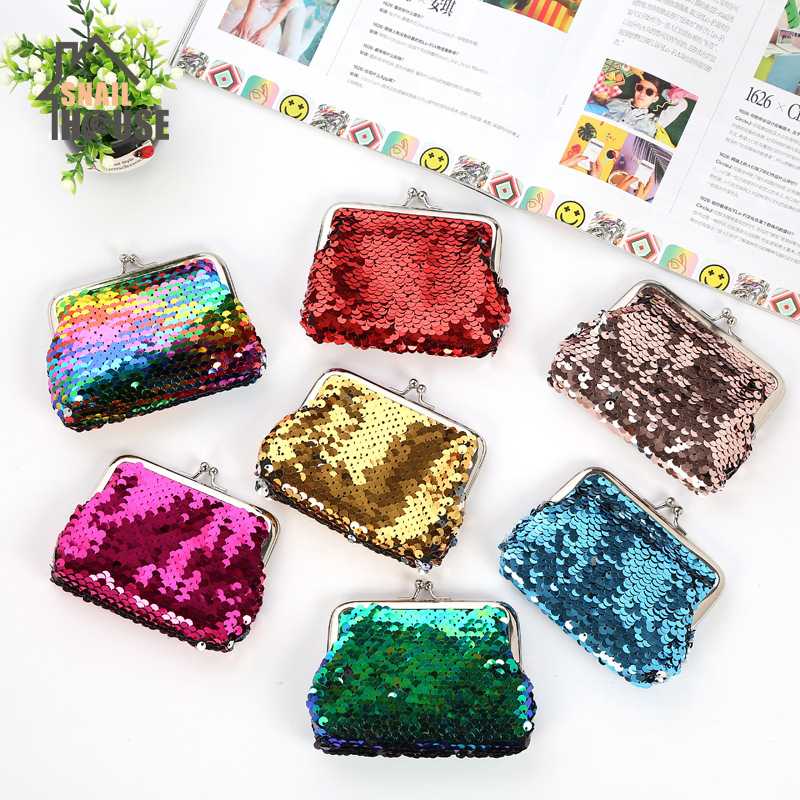 

Snailhouse 2020 New Sequin Key Bags Portable Clip Coin Purse Mini Headphone Data Cable Storage Bag Sequins Key Lipstick Pouches