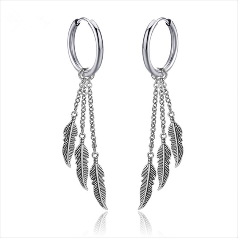

Korean version of the new tassel chain earrings male hipster earrings no pierced leaf earring