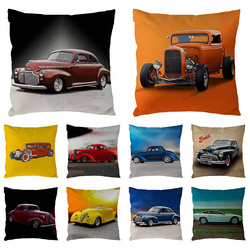 

45cm*45cm Vintage Cotton Linen Cartoon Auto Printing Pillowcase For Fashion Bar Pillow Cover Household Hug Pillow Covers 1723, 172315