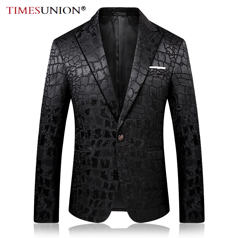 

TIMESUNION Trend Male Quality Fashion Casual Jacquard Blazers Blazer Men Veste Costume Homme, Black