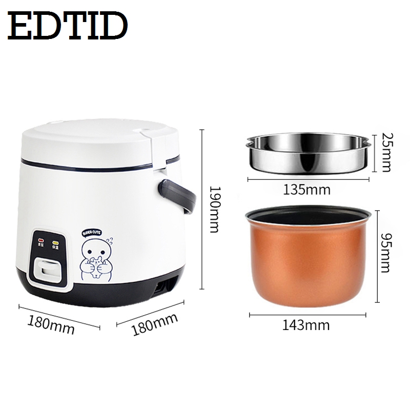 

EDTID 1.2L Mini Electric Rice Cooker 2 Layers Steamer Multifunction Meal Cooking Pot 1-2 People Heating Lunch Box EU US