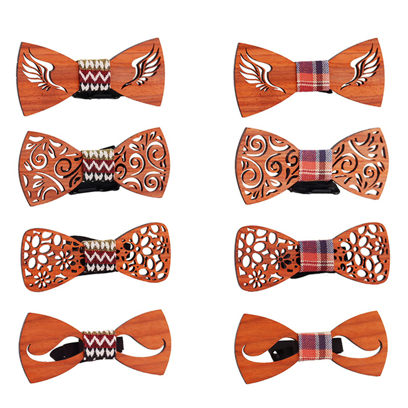 

High quality Fashion Men Unisex Wooden Bow Tie Retro Wooden Hollow Out Carved Bow Tie Adjustable Strap Neck Wedding Supplies