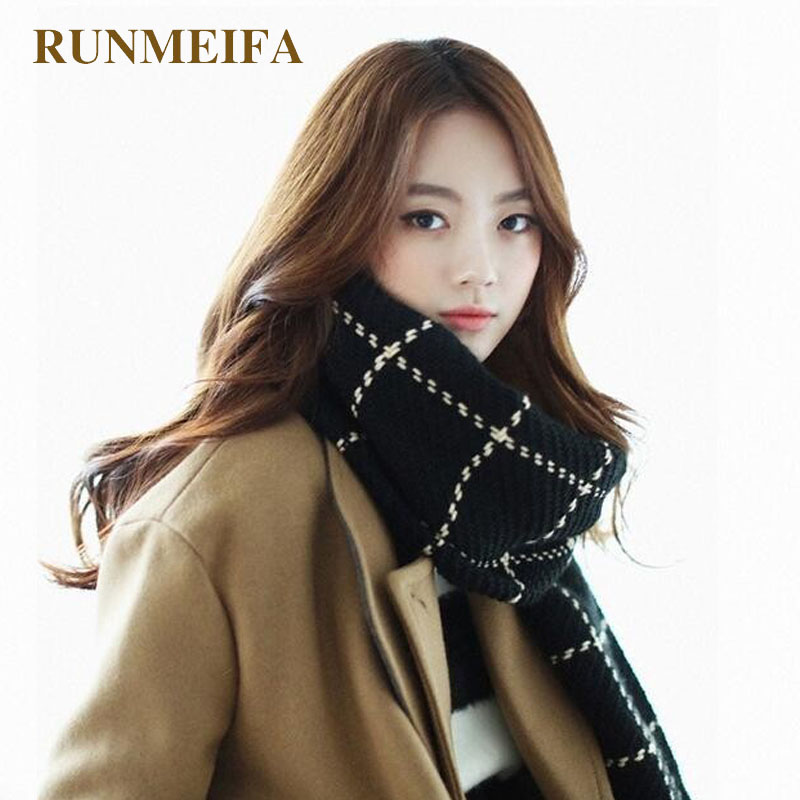 

RUNMEIFA] Plaid Scarf Women 2020 Black Fashion Warm Women Scarves Winter Scarf Wrap Shawl Blanket Luxury