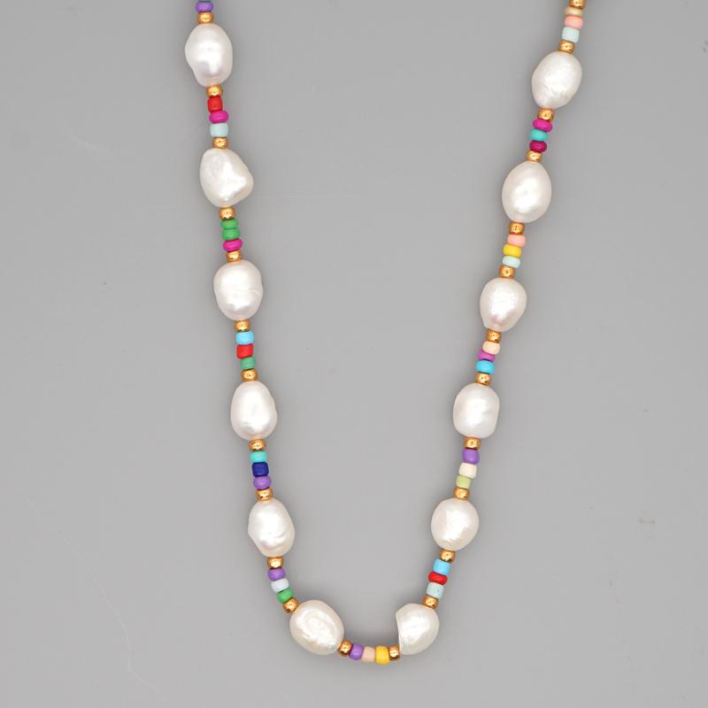 

GO2BOHO Necklace For Women Luxury Freshwater Pearl Seed Beads Choker Necklaces Fashion Stainless Steel Clasp Collar Jewelry