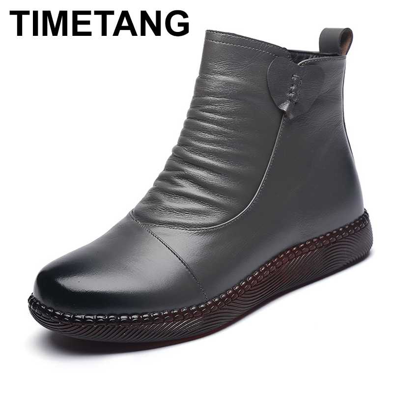 

TIMETANG Autumn Women's Shoes Leather Boots Women Fashion Winter Boots Women Warm Non-slip Flat Shoes Thick-soled, Without plush black