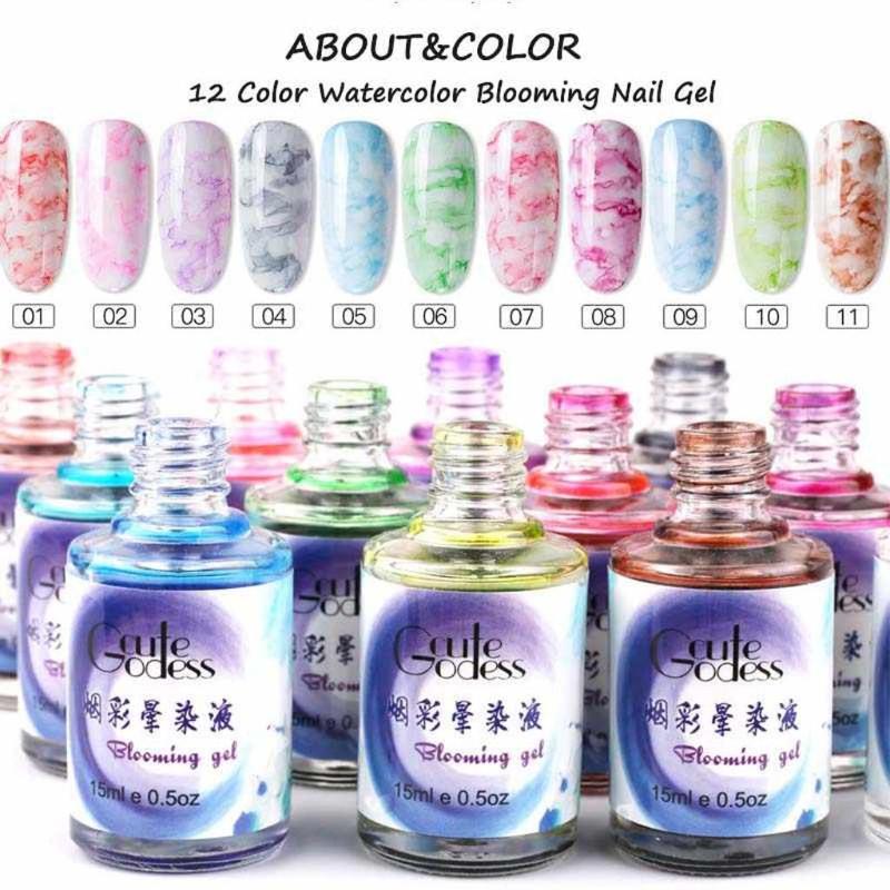 

15ml 12pcs Gradient Watercolor Watercolor Ink Nail Polish Blooming Polish Gel Smoke Effect Smudge Bubble DIY Varnish Decoration