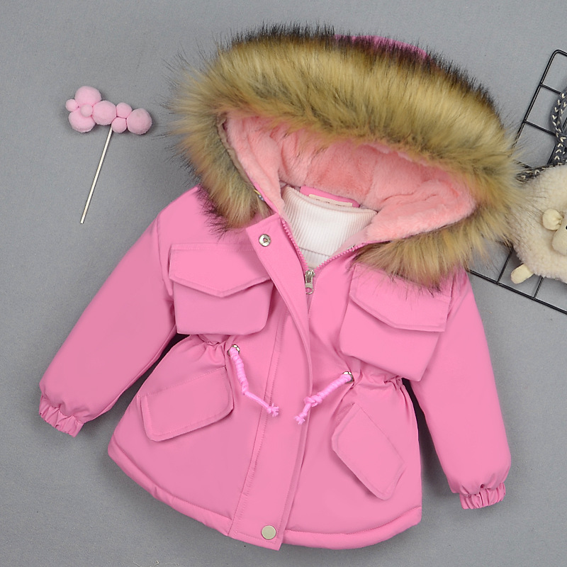 

2020 Baby Girl Denim Jacket Plus Fur Warm Toddler Children's winter girl's cotton padded clothes baby's thickened cotton padded coat, As picture