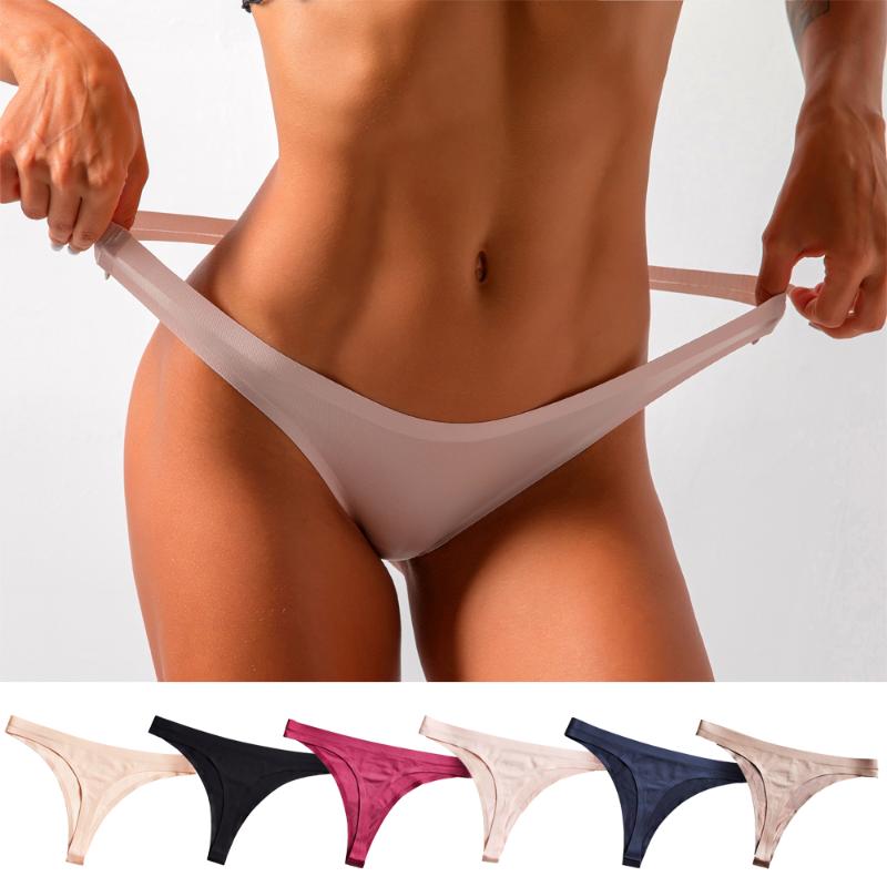 

Sexy Seamless Panties G-string for Women Low Waist Ice Silk Briefs Thong Soft Cotton G-string Underwear Traceless Underpants, Black