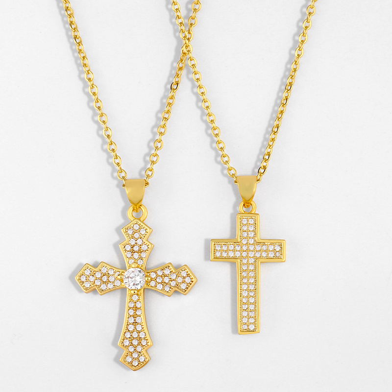 

FLOLA Gold Chain Cross Necklaces For Women Cubic Zirconia Cross Pendant Charms Christian Necklace Wholesale Jewelry Gifts nker20
