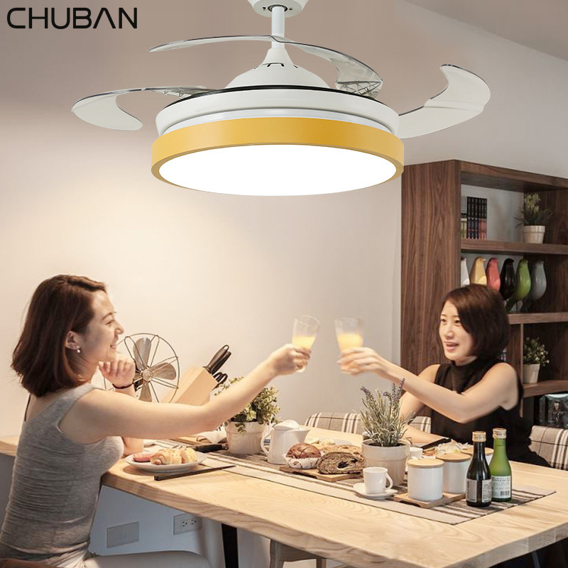 

42 48 52Inch Modern Ceiling Fan Lamp Invisible Macaron Led Fan Light Living Dining Room Bedroom Ceiling Light with 220V 110V