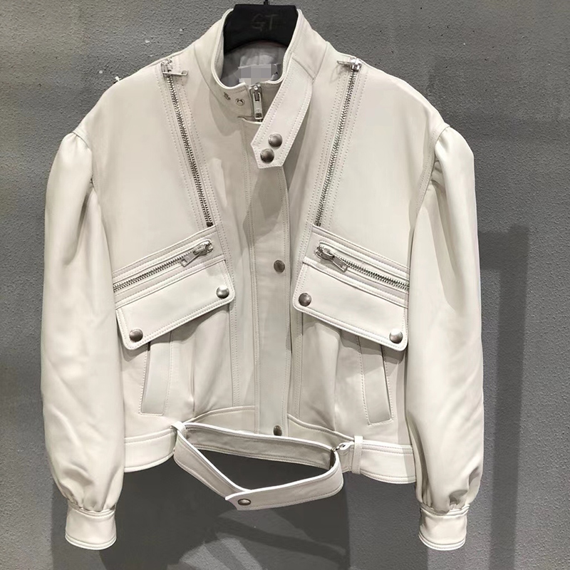 

Genuine leather jacket women plus size 2020 fashion real sheepskin coats and jackets women with free shipping ML20043, White