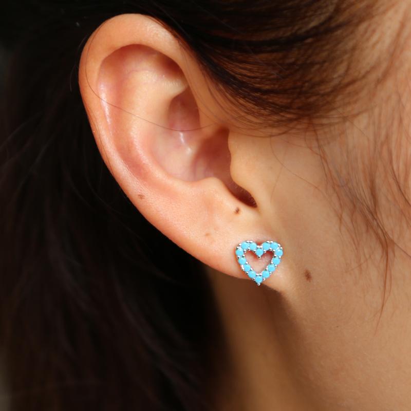 

100% 925 sterling silver delicate Heart Earring For Girl turquoises love tiny Stud Earrings cute Minimalist Women kids Jewelry