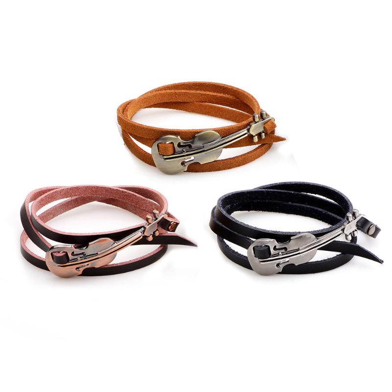 

Charm Bracelets 3 Style Punk Multilayer Bracelet Street Men Women Music Lovers The Gift Fashion Alloy Guitar Real Leather Jewelry