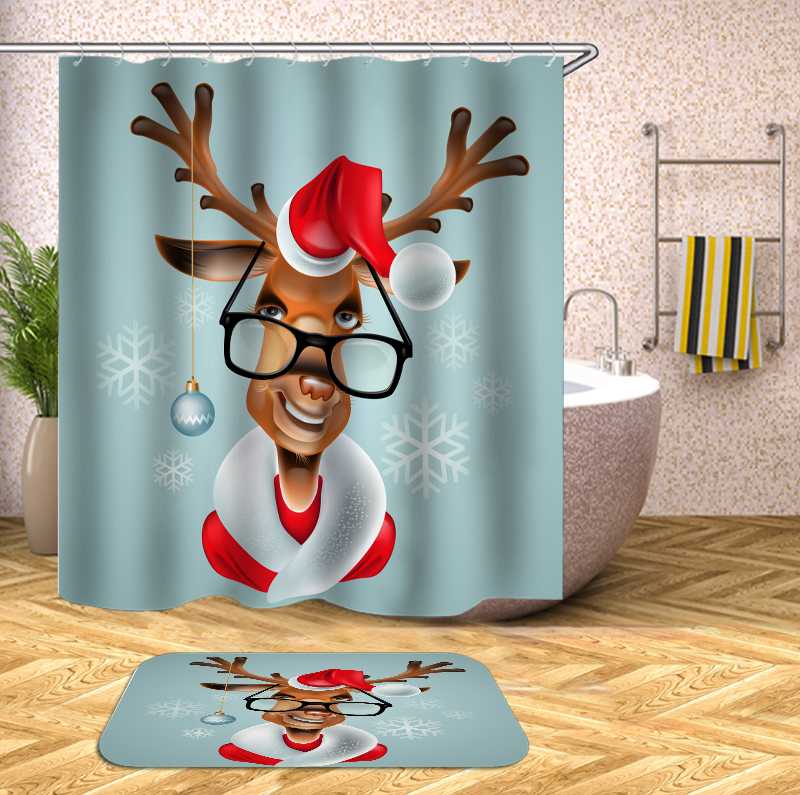 

Decorative Merry Christmas Santa Claus Christmas Tree Deer Gift Shower Curtain For Bathroom With Hooks Happy New Year