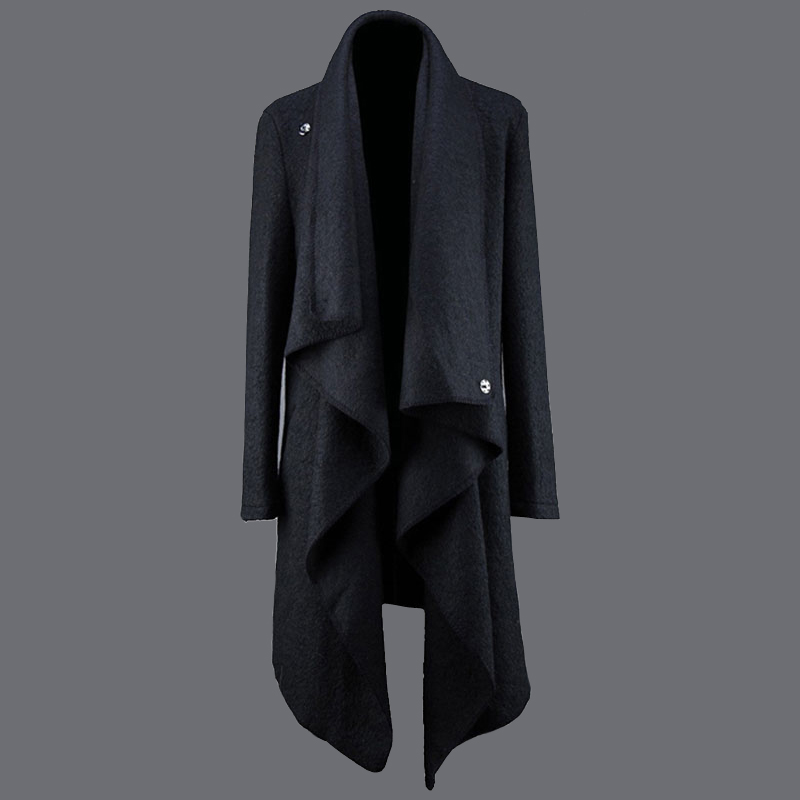 

Men winter irregular fashion long wool coat punk hip hop cloak man vintage gothic style long jacket abrigo hombre plus size 5XL, Black