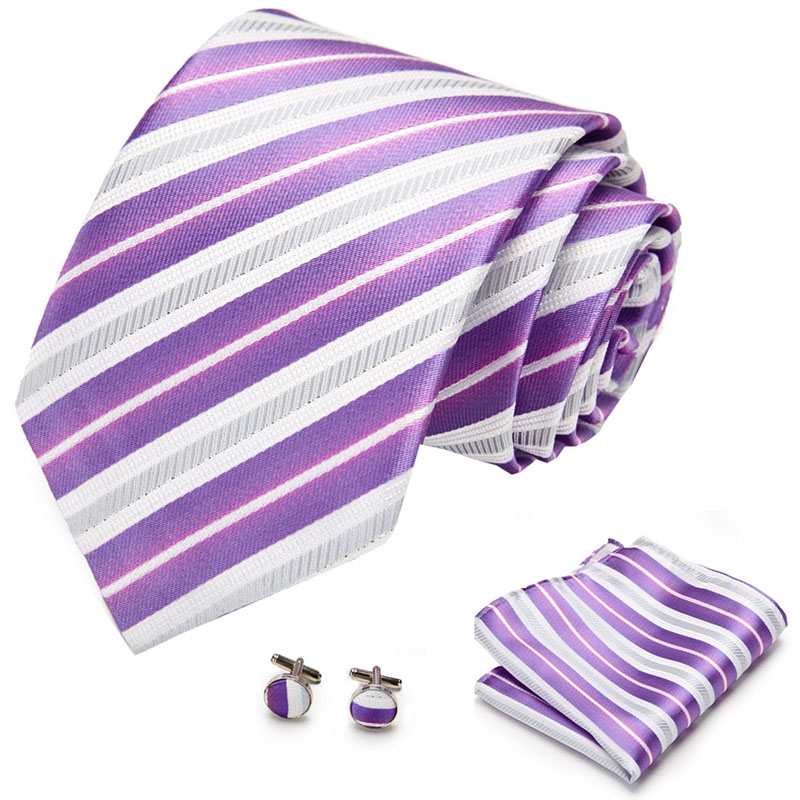 

100%Silk Tie Men Stripe Ties Set Handkerchief Cufflinks Novelty Necktie Animals for Business Party Male Gift S110