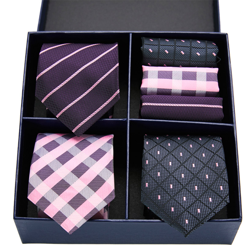 

Gift box Custom Personalized Mens Ties Hanky Sets Neckwear 7cm Paisley Cravats Striped Necktie for Men Wedding