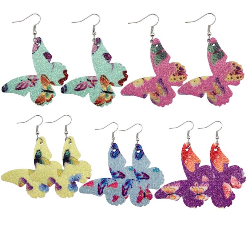 

1Pair Butterfly Shape PU Artificial Leather Dangle Earrings Handmade Long Dangle Earrings Sexy Women Ear Jewelry