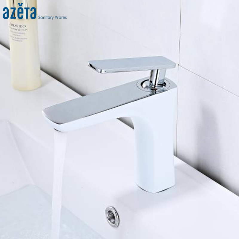 

Azeta Basin Faucet Bathroom Sink Faucet White Chrome Brass Basin Water Mixer Tap Single Handle Wash Tap Torneira AT4206CW