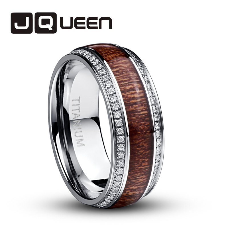 

New 316L Stainless Steel Ring for Men Acacia Wood Titanium Wedding Jewelry Ring with Cubic Zirconia Best Valentine's Day Gift