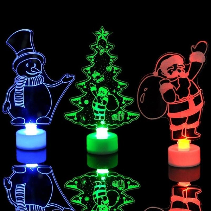 

1pc LED Light Artificial Christmas Trees/Santa Claus/Snowman Decorations Festival Tabletop Miniature Snow Frost Christmas Decor