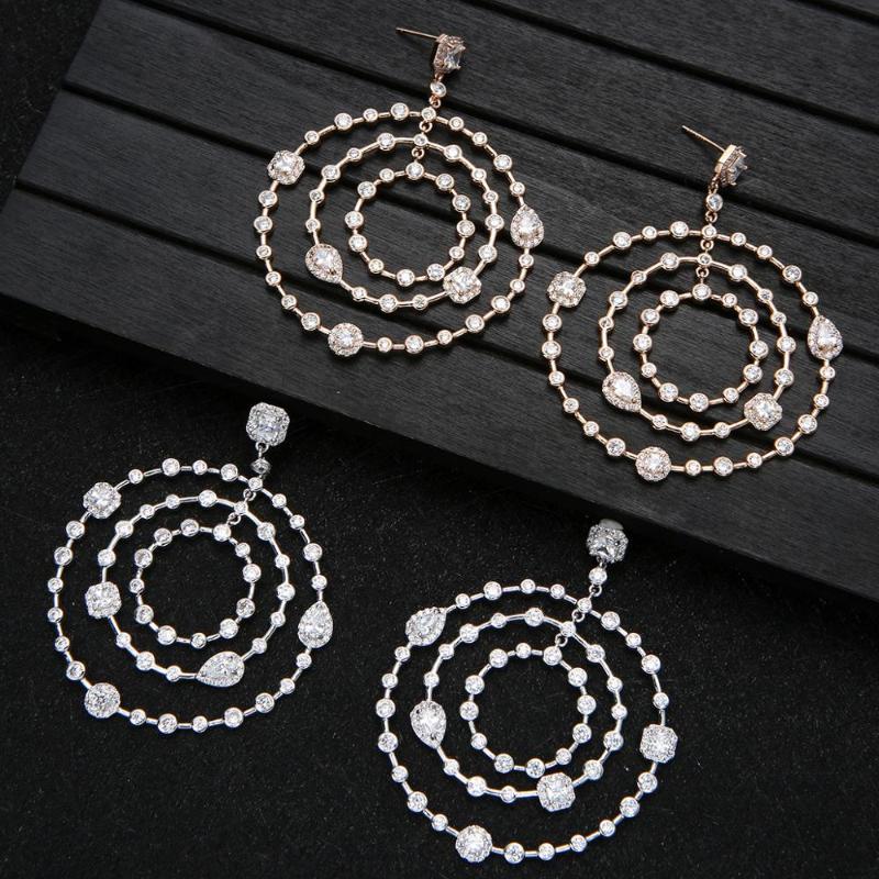 

Luxury Circle Twist Statement Dangle Earrings Trendy Bridal Cubic Zircon Crystal CZ Earrings For Women Wedding E9310