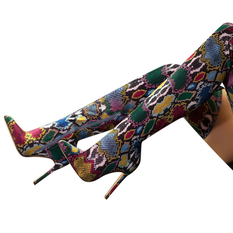 

WENYUJH 2020 Grain Serpentine Long Boots Women High Heel Boot Pointed Toe Sexy Club Shoes Thigh High Over-the-Knee Boots, Blue