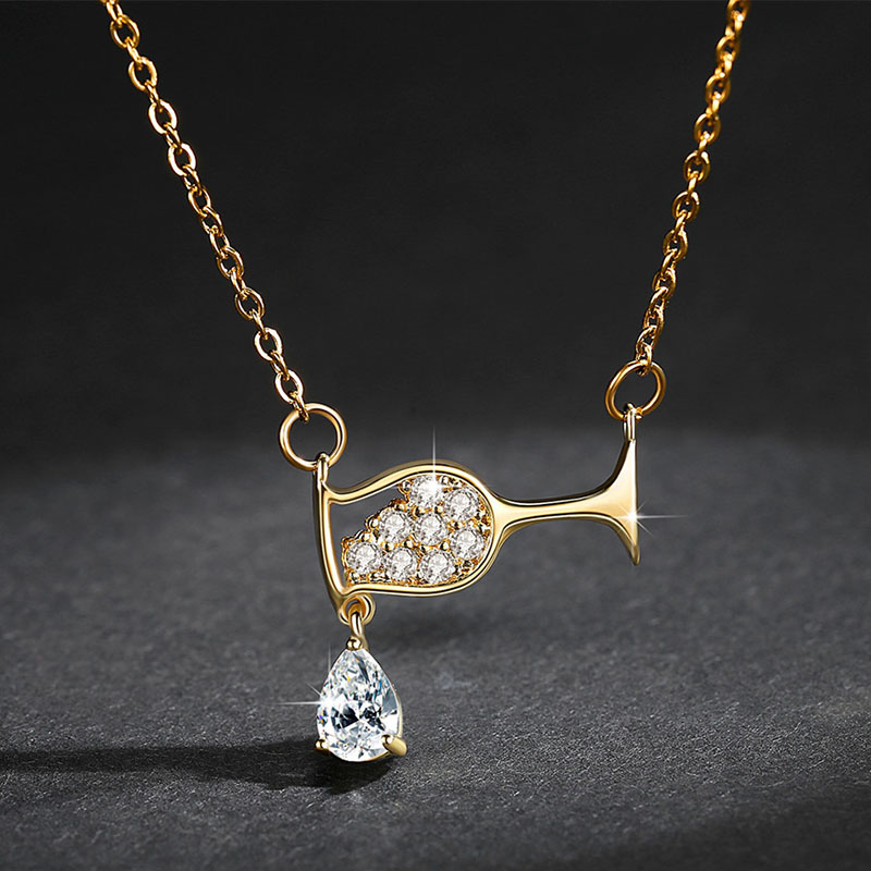 

Gold Color Chain Cute Wine Glass Pendant Necklace for Women Zircon Crystal Wine Cup Charm Necklace Choker Dropshipping
