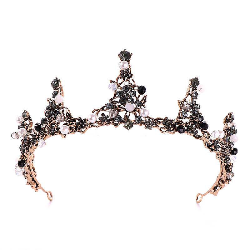 

Baroque Bride Wedding Hair Jewelry Accessories Vintage Black Crystal Beads Pearls Bridal Tiaras and Crown Rhinestone Diadem BH