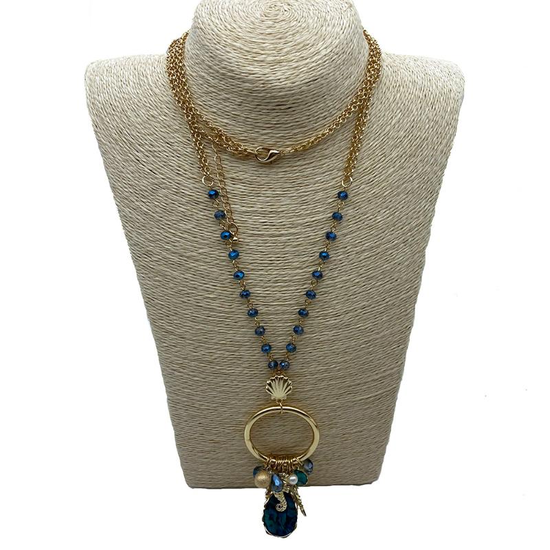 

Bohemian Nautical Beach Pendant Necklace New Design Glass Bead Seastar Seahorse Charm Necklace Party Jewelry